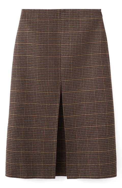 Check Pleat Front Midi Skirt