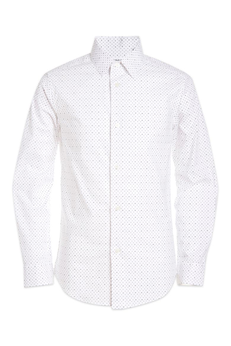 Dot Print Stretch Long Sleeve Shirt, Main, color, WHITE