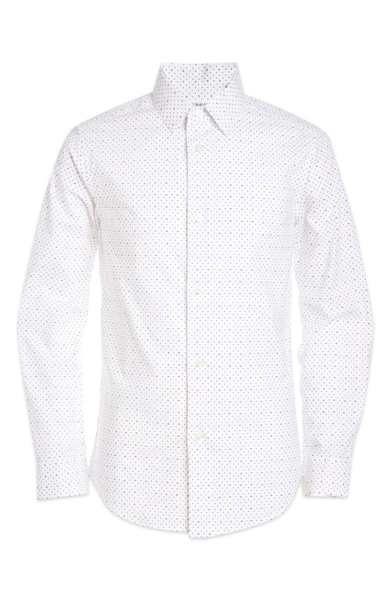 Calvin Klein Dot Print Stretch Long Sleeve Shirt, Main, color, White