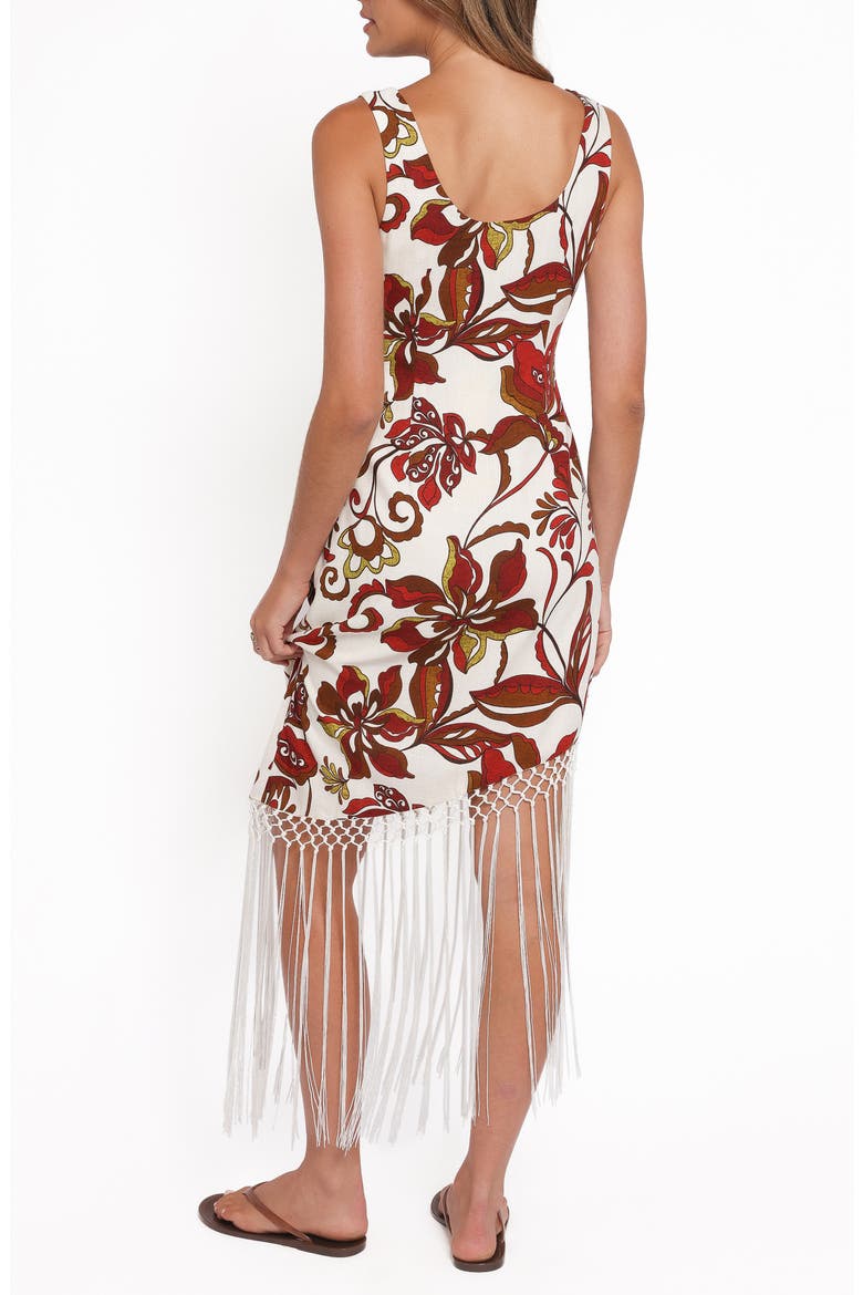 Aquarius Floral Fring Trim Dress, Alternate, color, BROWN FLORAL