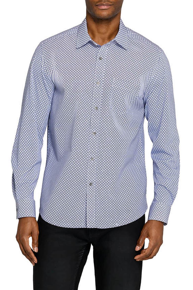 Diamond Dot Button Up Shirt, Main, color, NAVY
