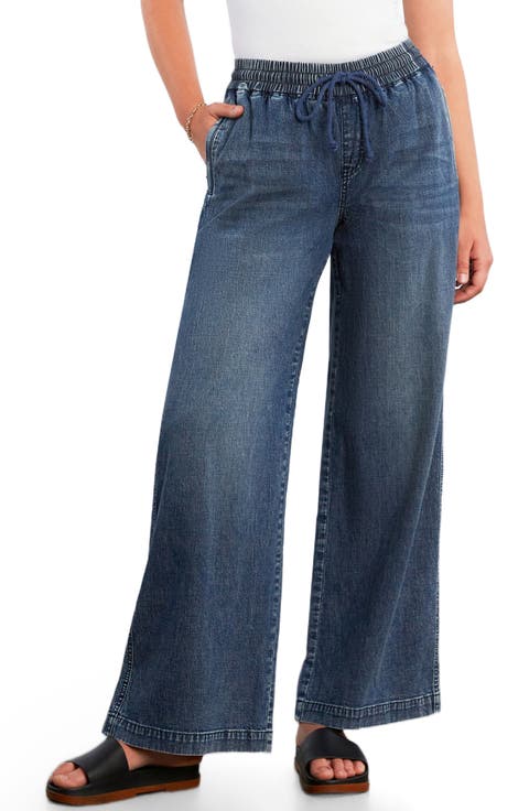 Drawstring Waist Wide Leg Jeans