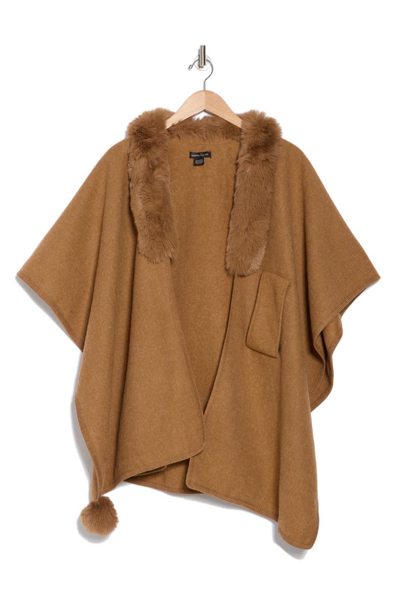 Nanette Lepore Elegant Faux Fur Trim Ruana, Alternate, color, 
