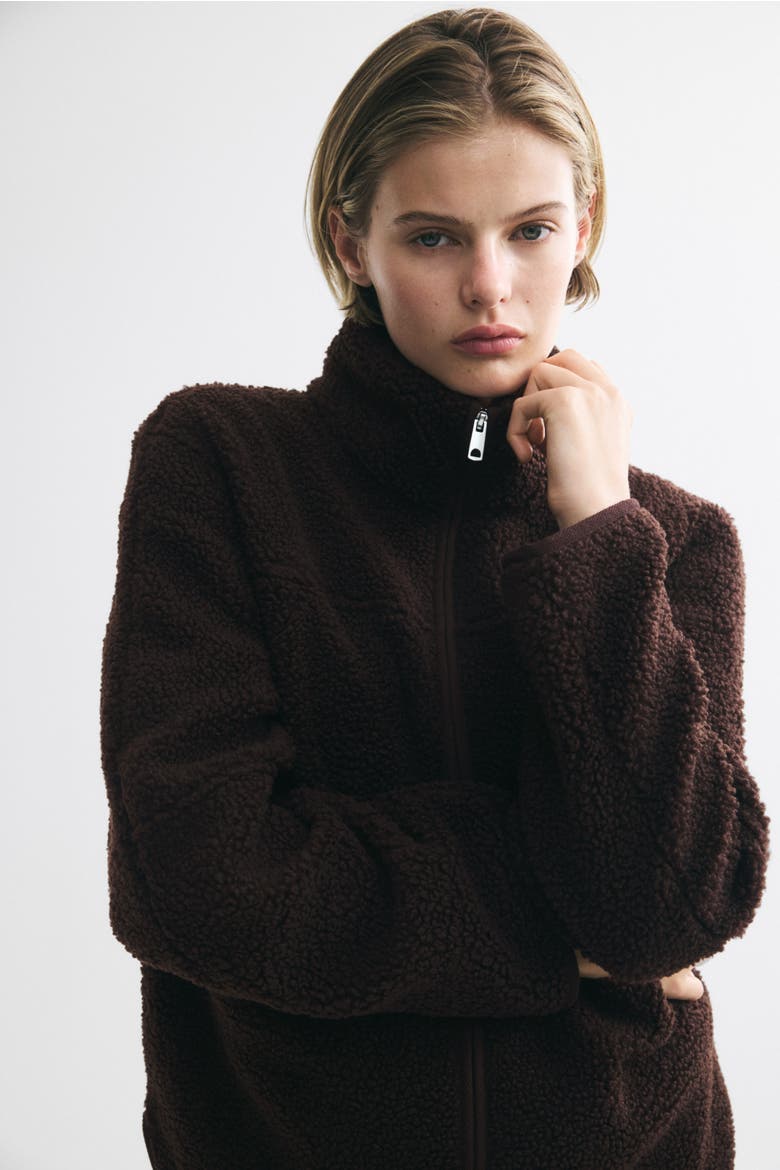 Teddy Fleece Jacket, Main, color, Dark brown