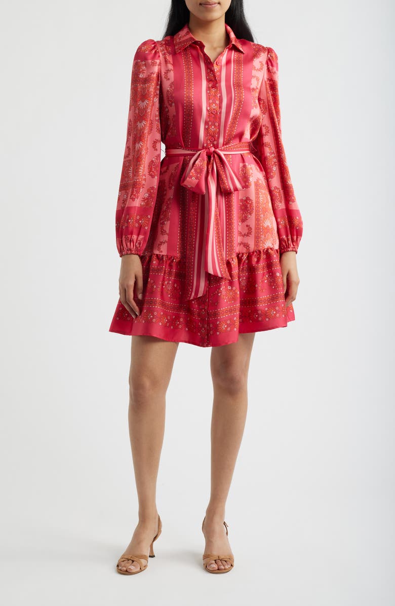 Anne Klein Long Sleeve Belted Minidress, Main, color, Grenadine Multi