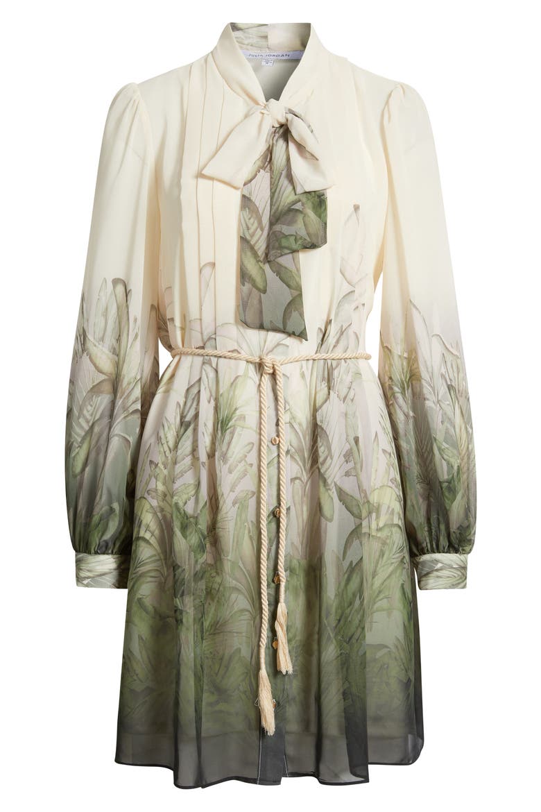 Pleated Long Sleeve Shirtdress, Alternate, color, IVORY MULTI