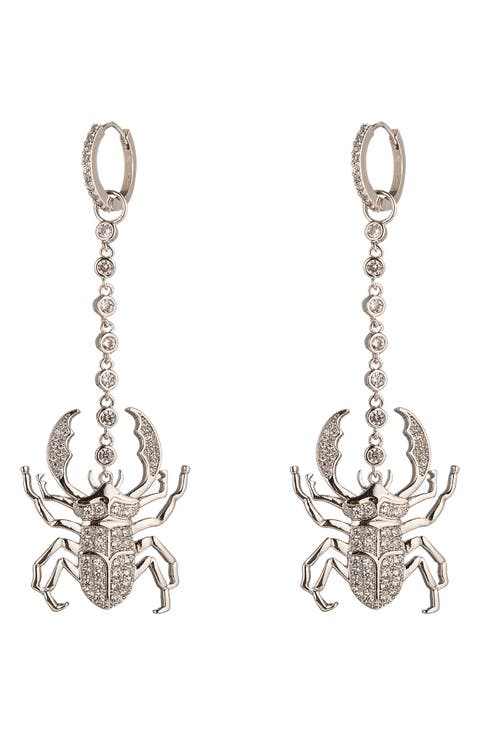 CZ Pavé Beatle Drop Earrings