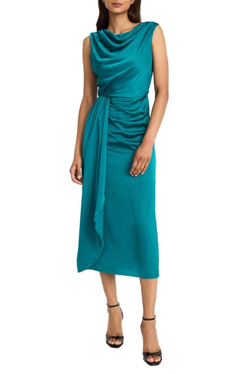 Cowl Neck Draped Hem Maxi Dress