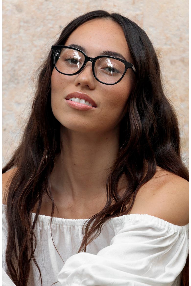 Waipuna 53mm Low Bridge Round Optical Glasses, Alternate, color, BLACK LAVA / CLEAR LENSES
