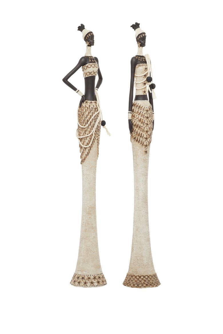 White Polystone Standing Woman Sculpture with Intricate Detail - Set of 2, Alternate, color, WHITE