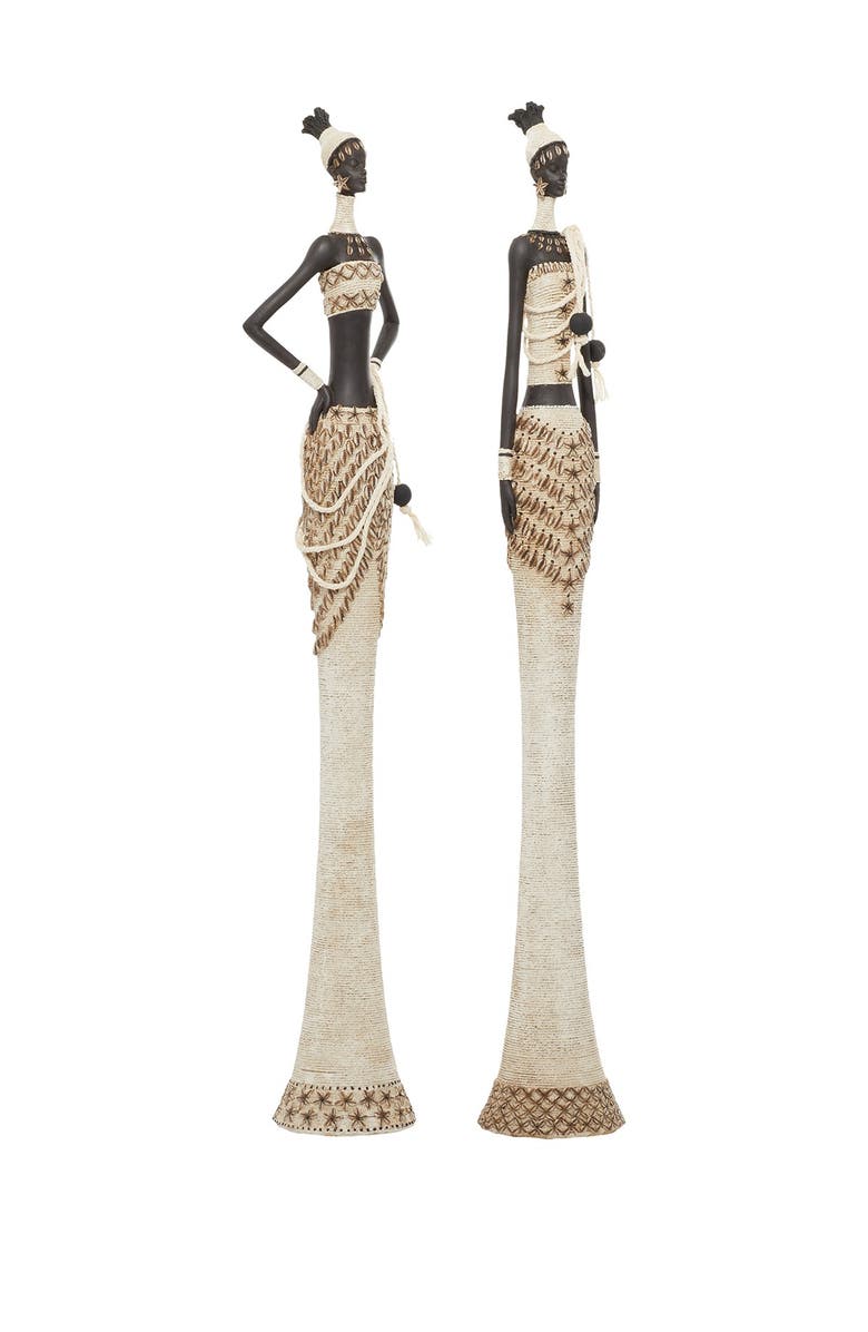 WILLOW ROW White Polystone Standing Woman Sculpture with Intricate Detail - Set of 2, Alternate, color, White