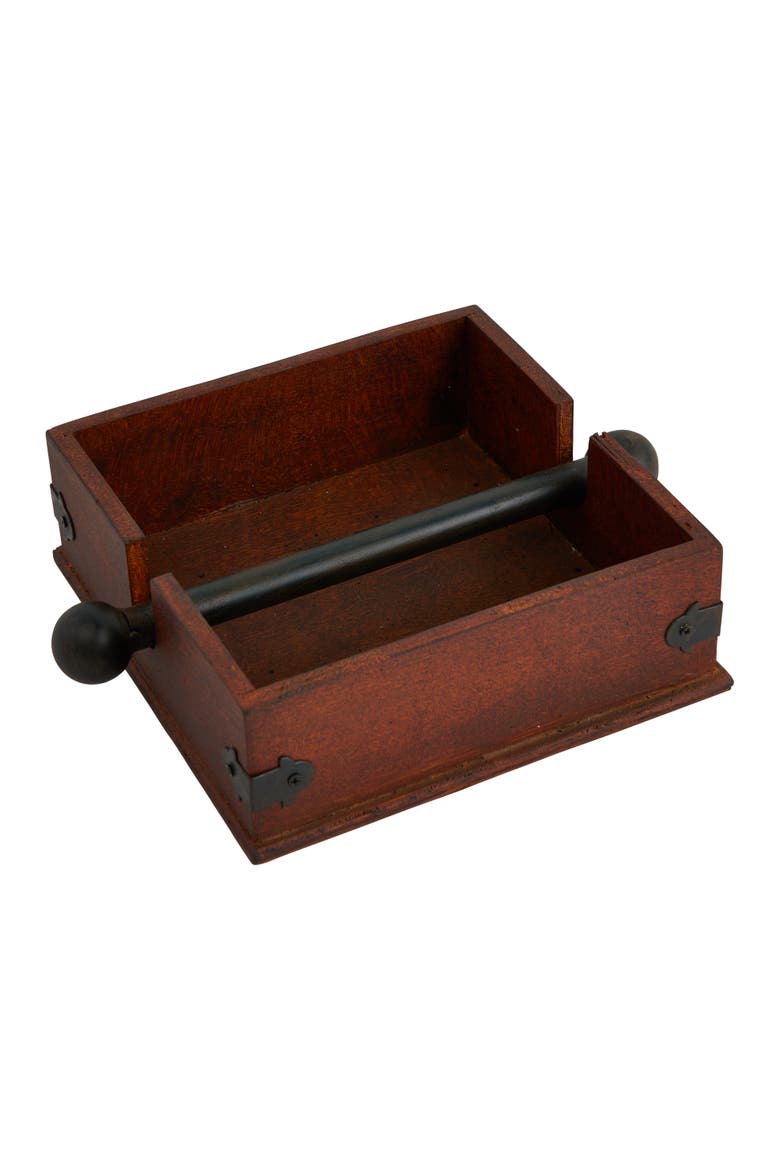 Vintage Wood and Metal Dinner Napkin Holder, Brown and Black, Main, color, Brown