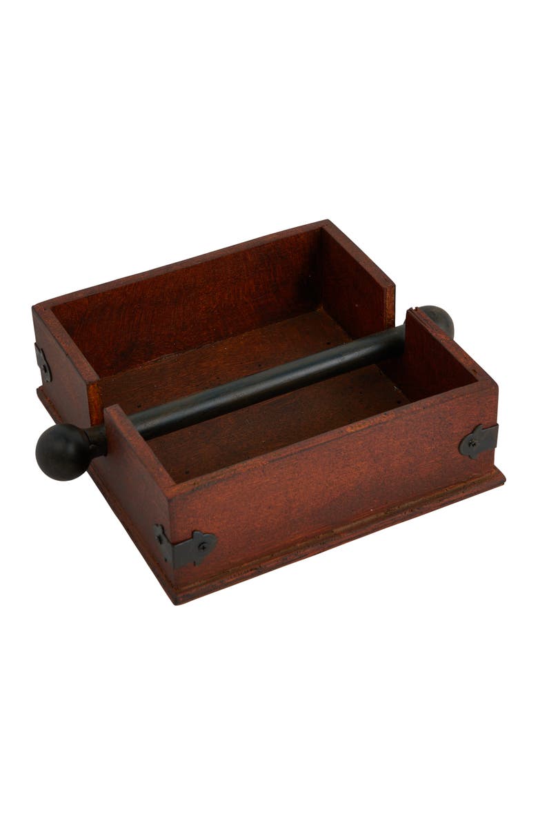Storied Home Vintage Wood and Metal Dinner Napkin Holder, Brown and Black, Main, color, 