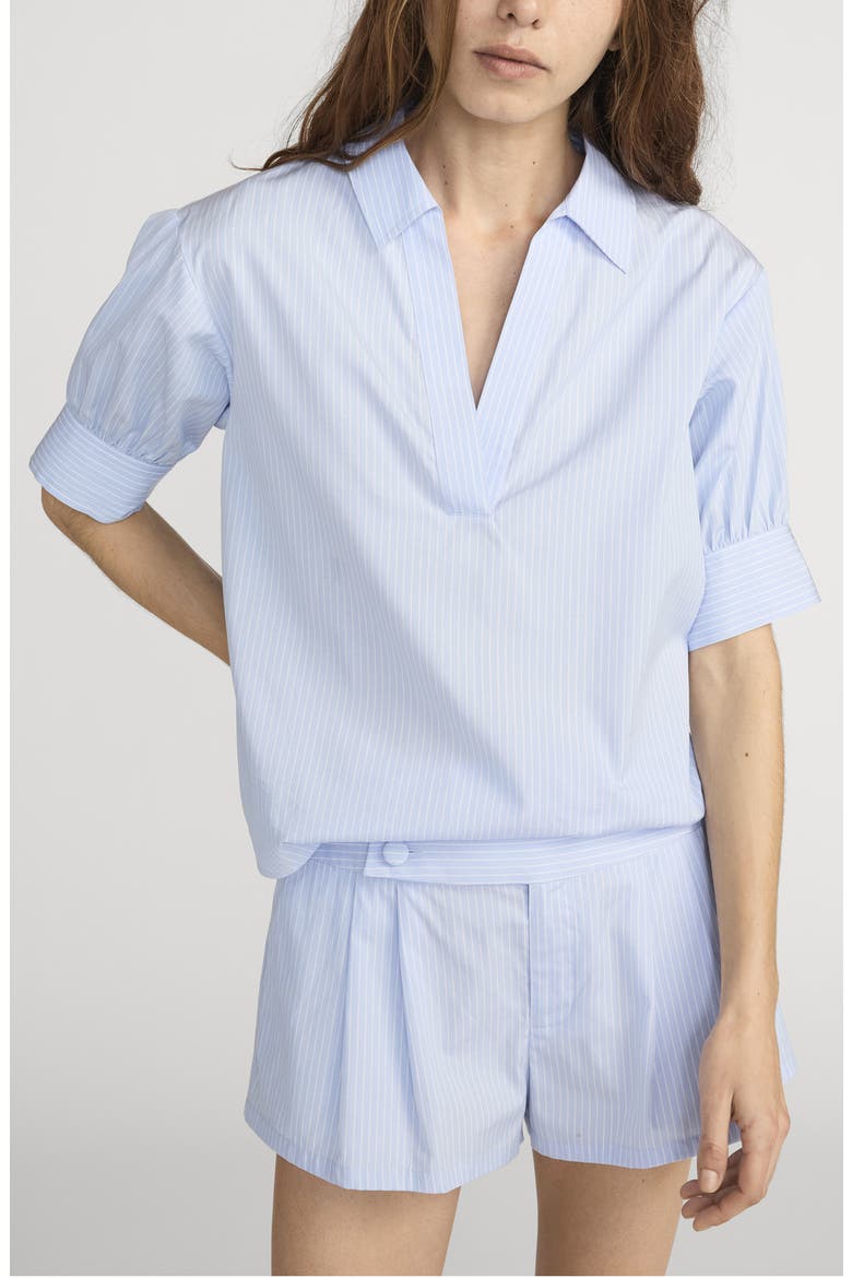 The Stripe V-Neck Popover Top, Main, color, VENICE BLUE MULTI