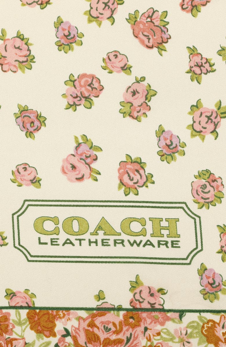 COACH Tea Rose Multi Floral Print Silk Square Scarf, Alternate, color, Honey Brown