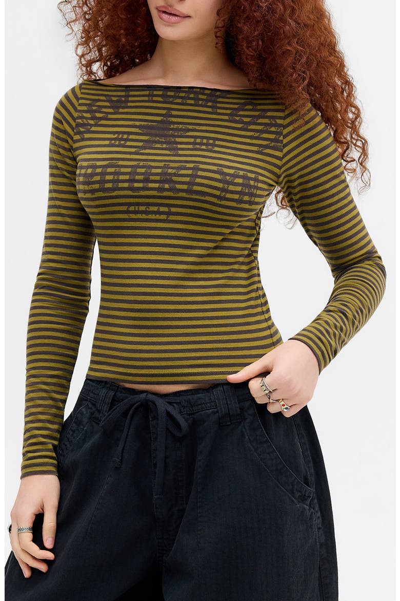 Slash Striped Graphic Long Sleeve Top, Main, color, GREEN STRIPE