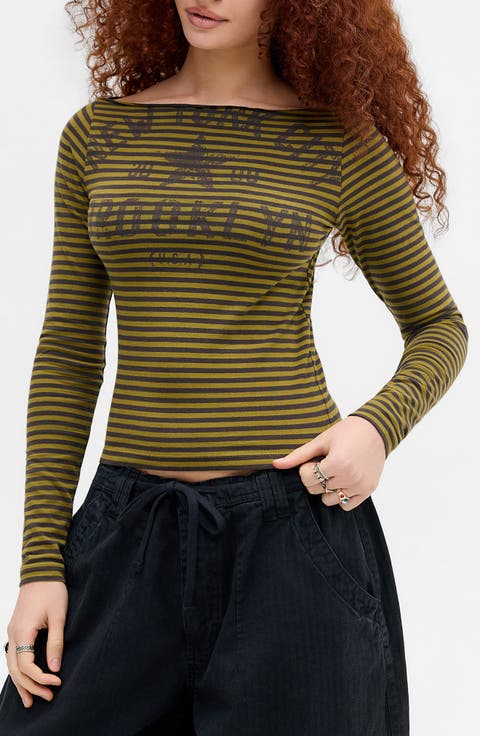 Slash Striped Graphic Long Sleeve Top