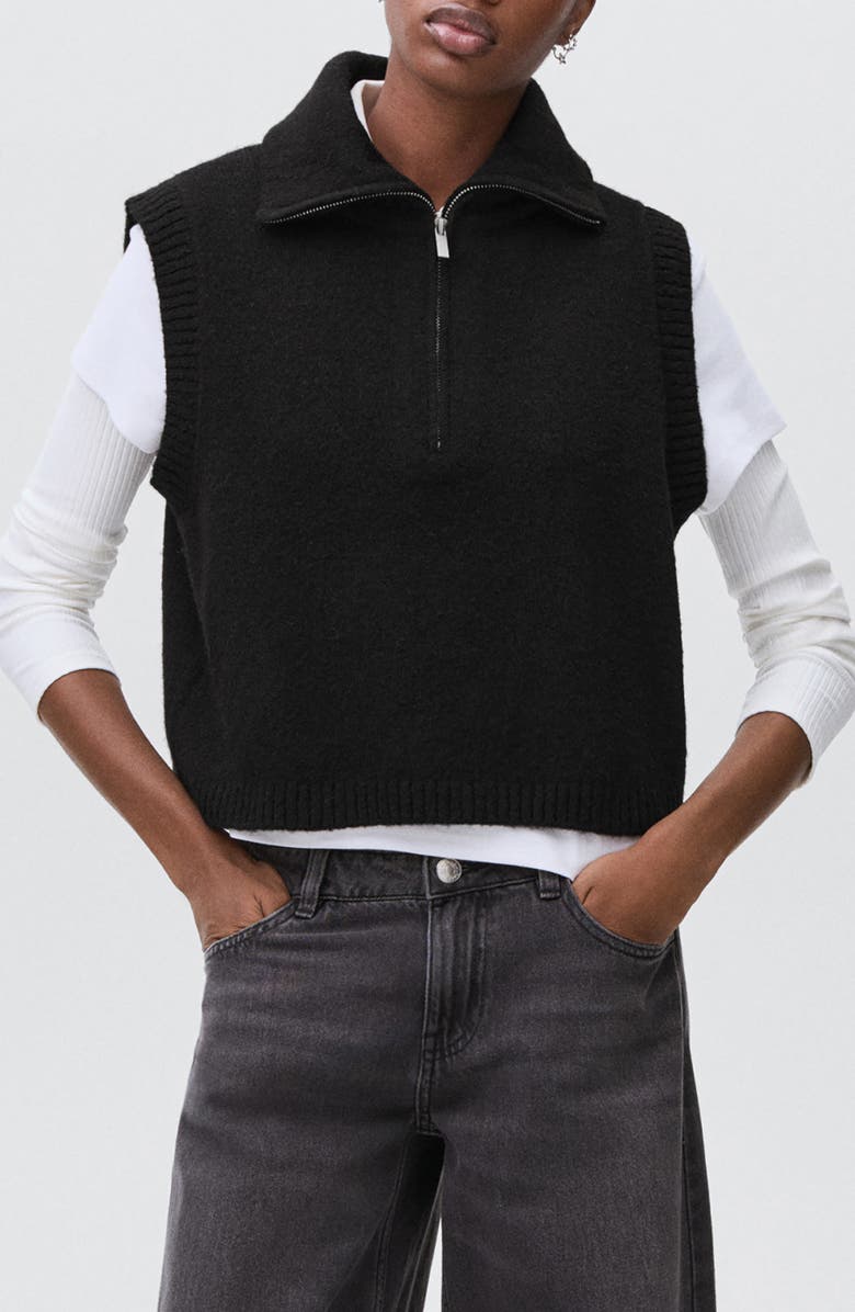MANGO TEEN Perkins Collared Sweater Vest, Main, color, Black