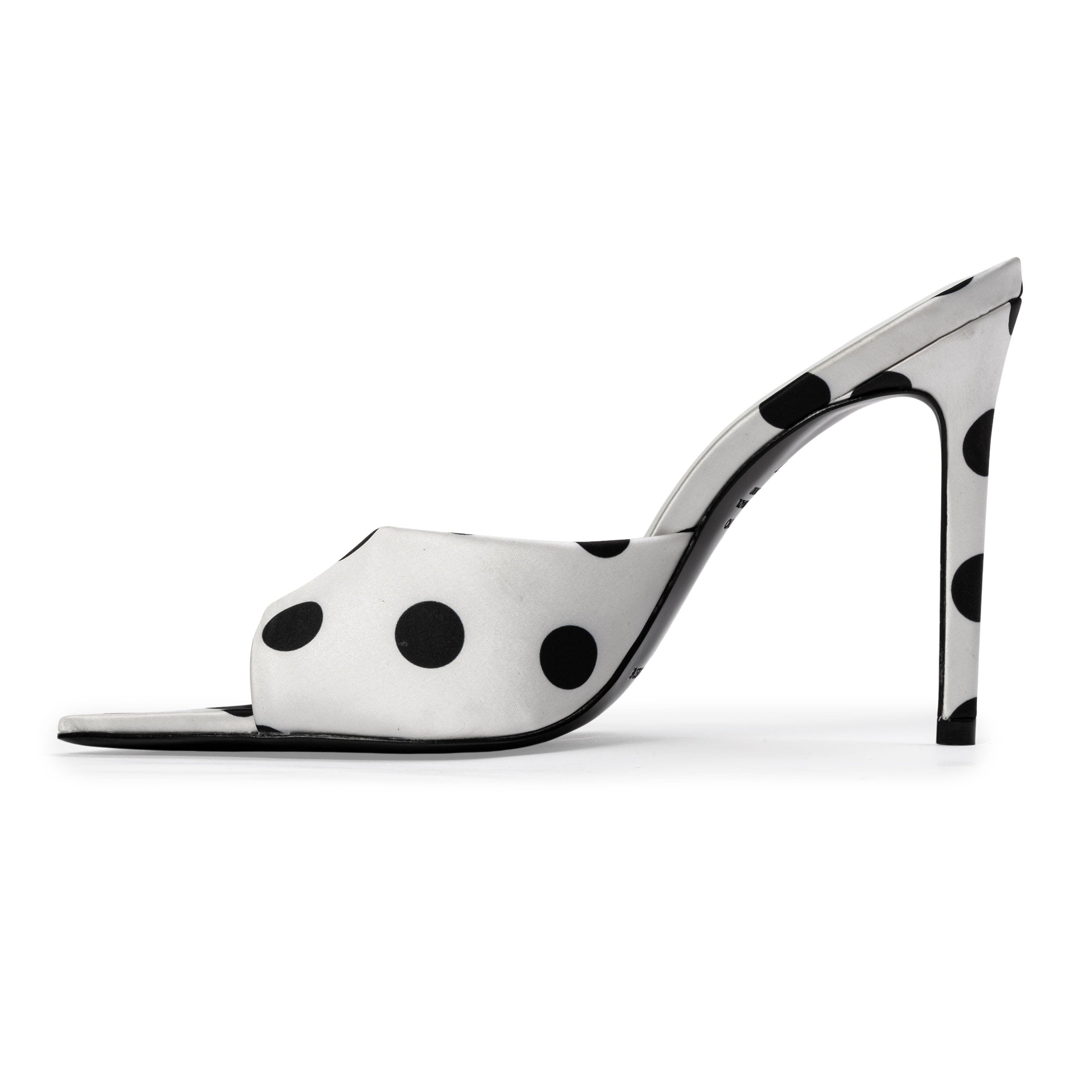 Bella 100 Mule, Alternate, color, White Polka Dot Satin