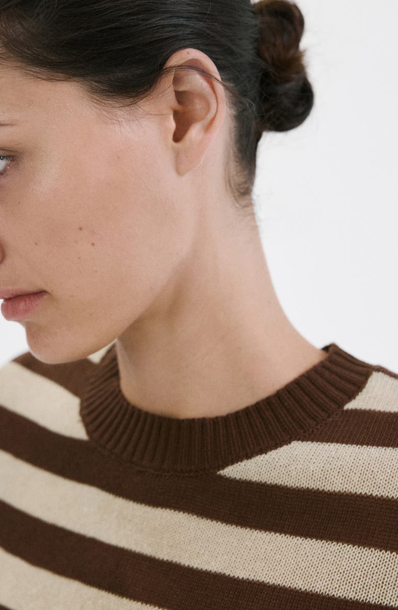 MANGO Stripe Crop Sweater, Alternate, color, Chocolate