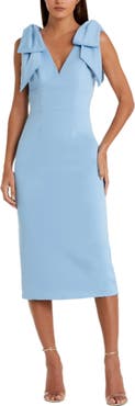 Mac Duggal Statement Bow Shoulder Crepe Midi Dress