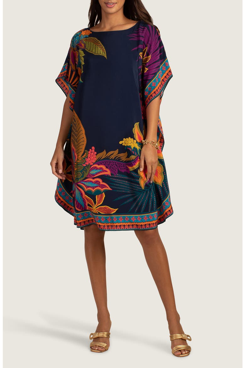 Global Elbow Sleeve Silk Shift Dress, Main, color, BLUE MULTI