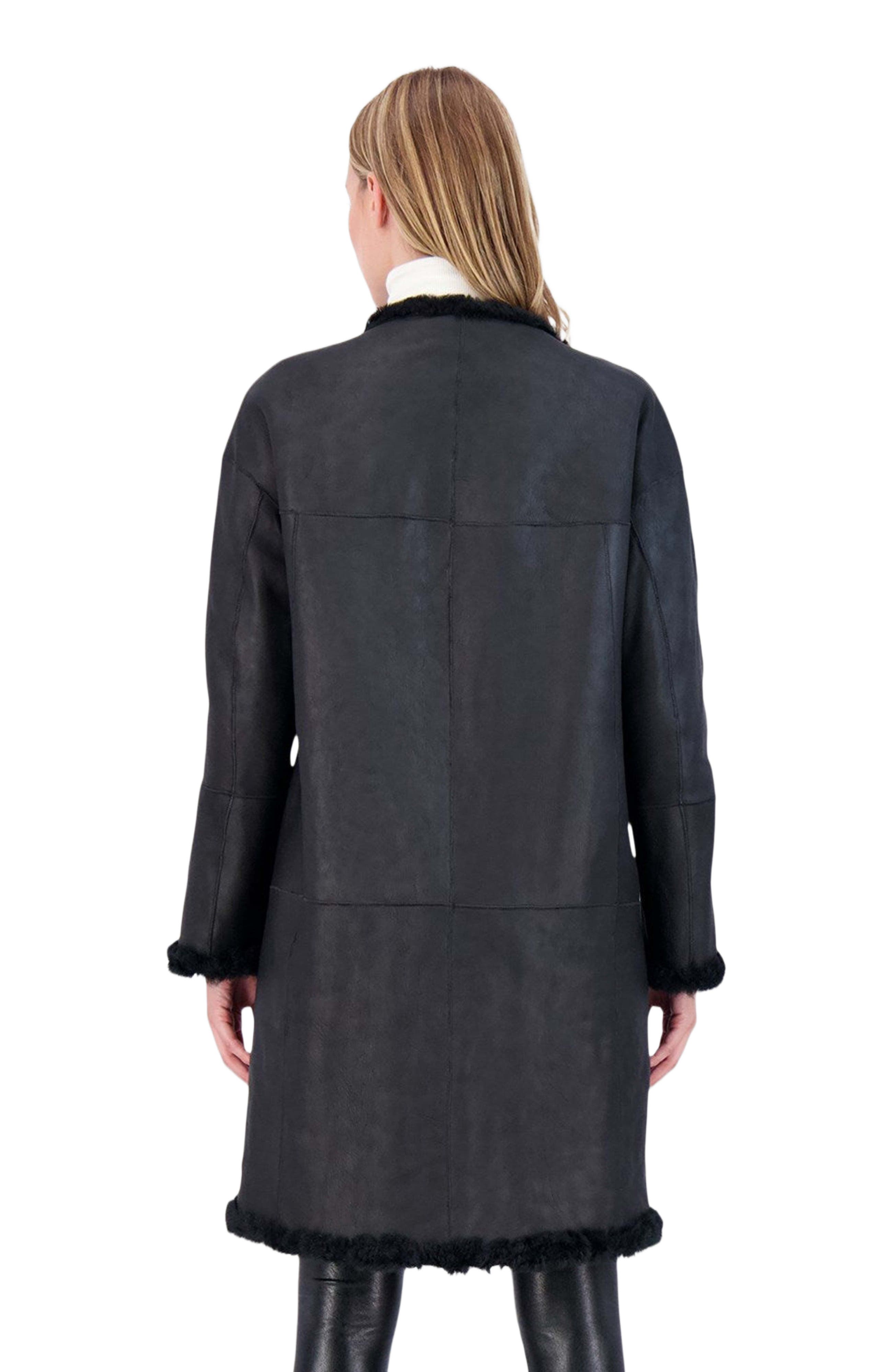 Reversible Collarless Genuine Shearling Short Coat - image 2