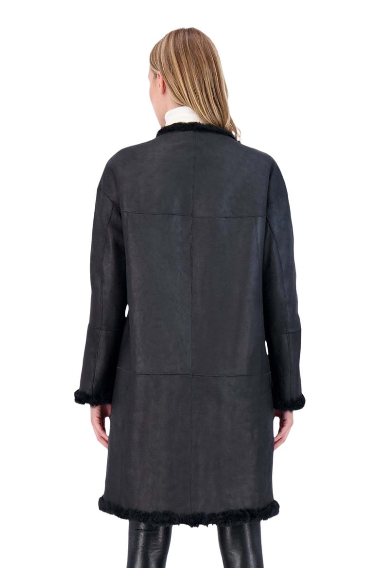 Reversible Collarless Genuine Shearling Short Coat, Alternate, color, BLACK/BLACK