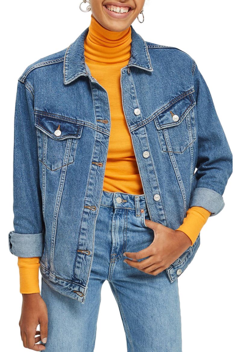 Oversize Denim Jacket, Main, color, MID STONE