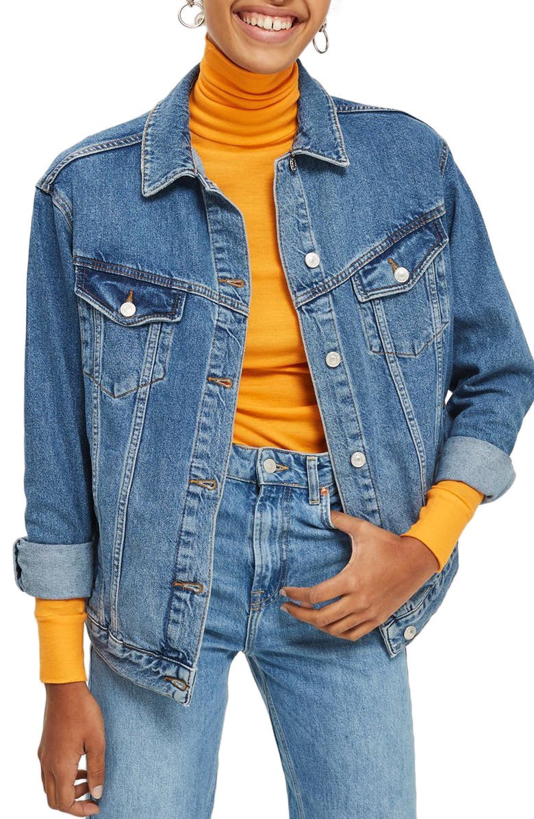 Topshop Oversize Denim Jacket, Main, color, 