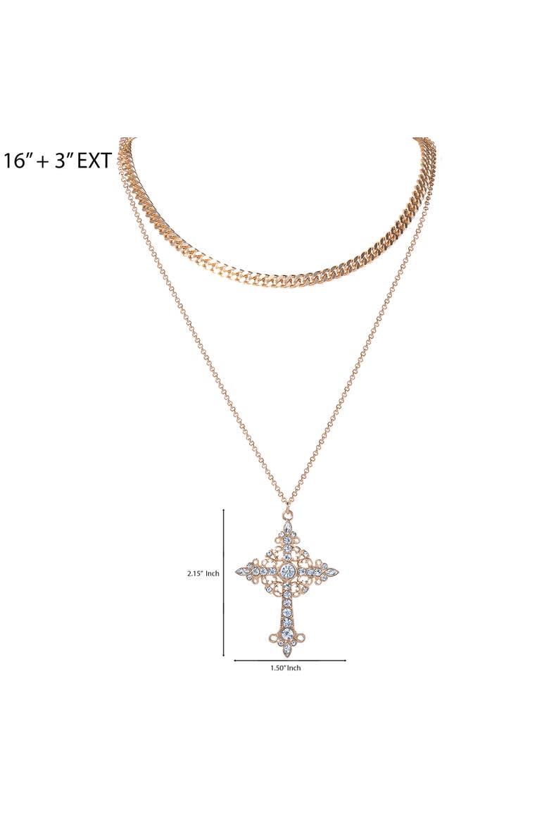 Layered Cross Necklace with Crystals, Alternate, color, Gold