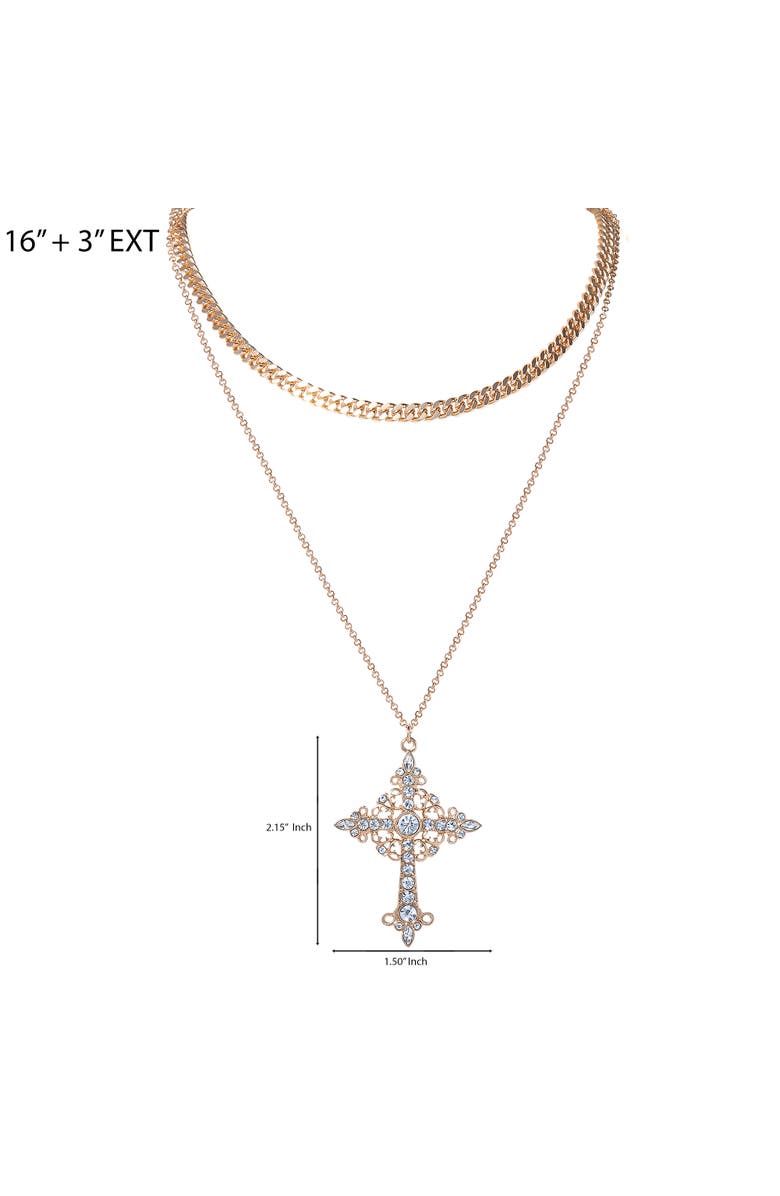 Jessica Simpson Layered Cross Necklace with Crystals, Alternate, color, Gold