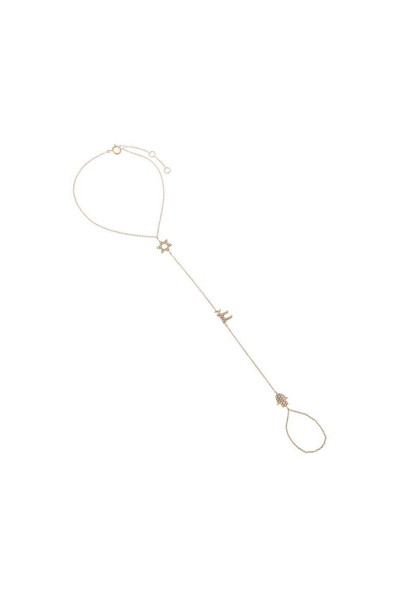 Diamond Pave Triple Jewish Charm Hand Chain 14K, Main, color, 14K Gold
