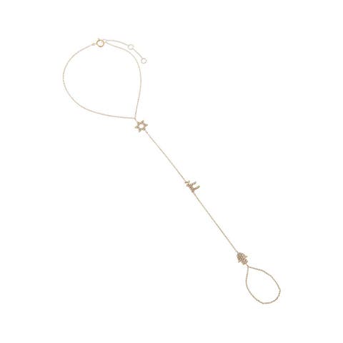 Diamond Pave Triple Jewish Charm Hand Chain 14K