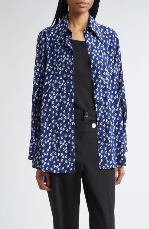 Emmeline Floral Stretch Silk Blend Button-Up Top