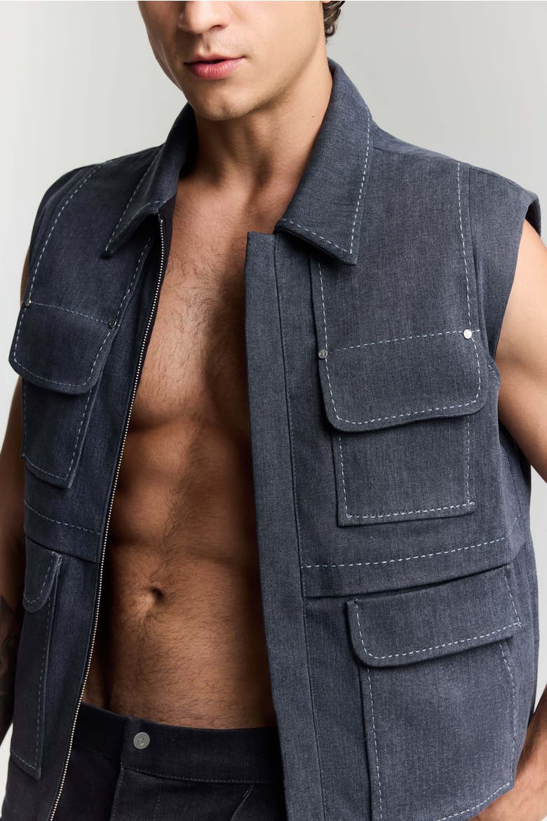 Edgar Denim Vest - Men's Sleeveless Utility Jacket, Alternate, color, Deep Blue