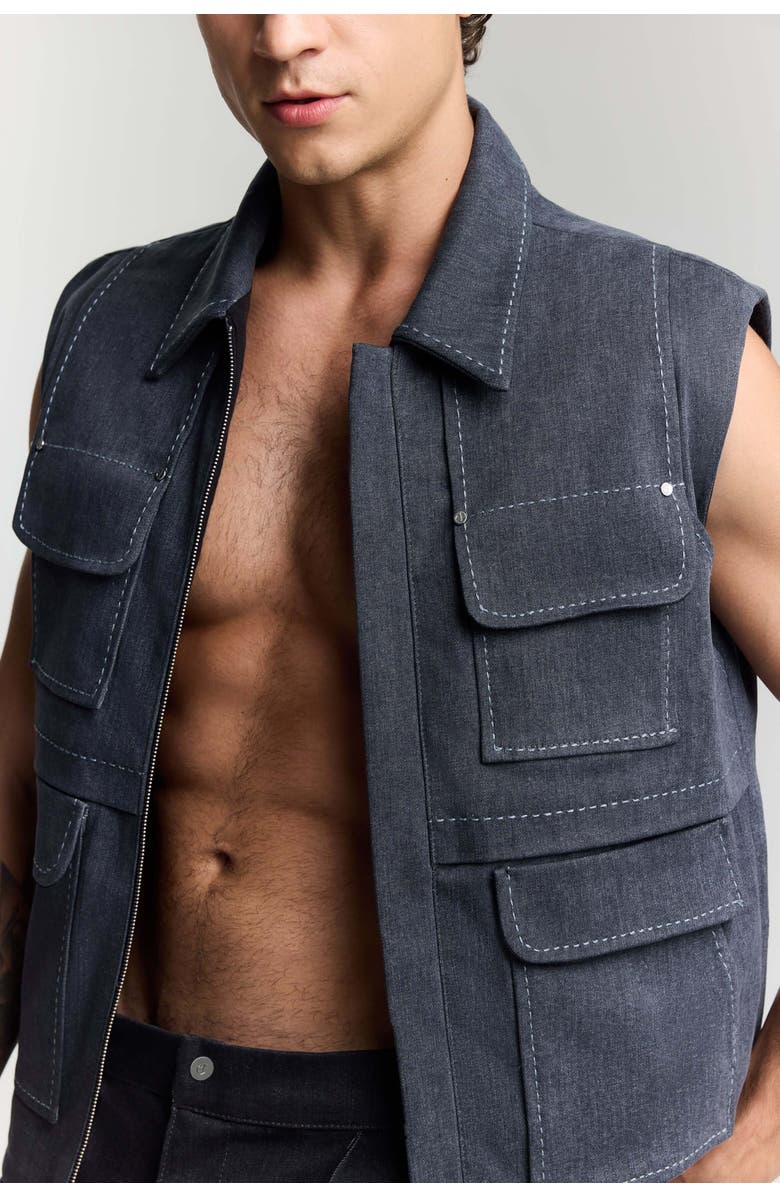 Jendue US Edgar Denim Vest - Men's Sleeveless Utility Jacket, Alternate, color, Deep Blue