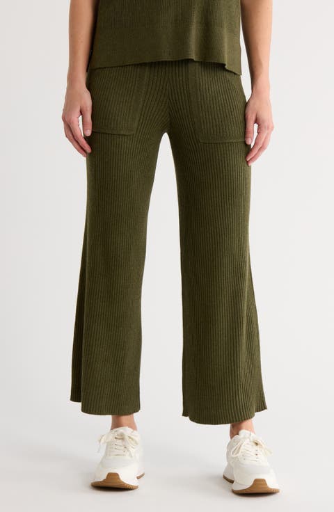 Rib Knit Wide Leg Crop Pants