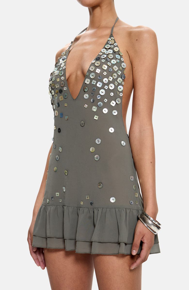 JADED LONDON Button Halter Open Back Minidress, Alternate, color, Grey
