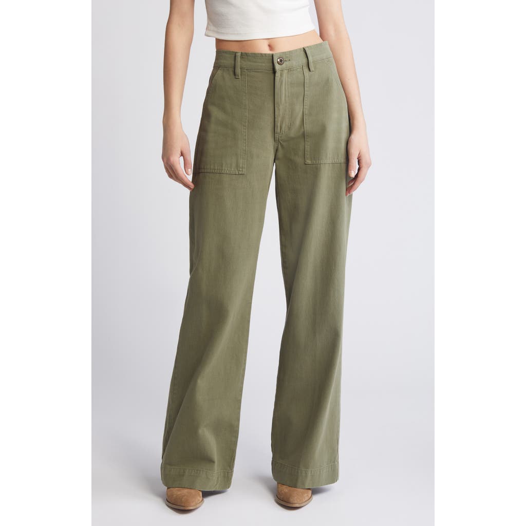 Re/done Baker Cotton Wide Leg Pants In Bayleaf