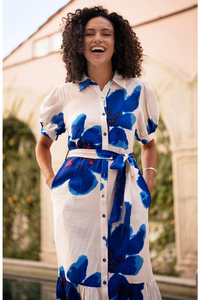 Scattered Floral Shirt Dress, Alternate, color, Blue