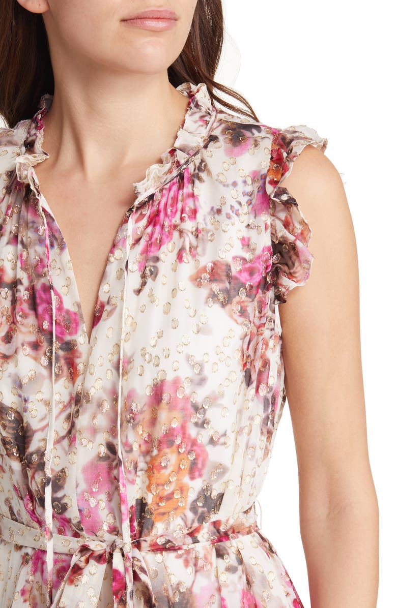 KOBI HALPERIN Brook Metallic Tie Waist Tiered Silk Blend Dress, Alternate, color, 