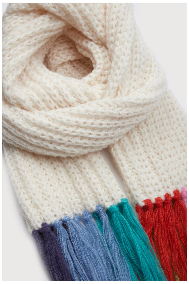 Rainbow Fringe Chunky Knit Scarf, Alternate, color, IVORY