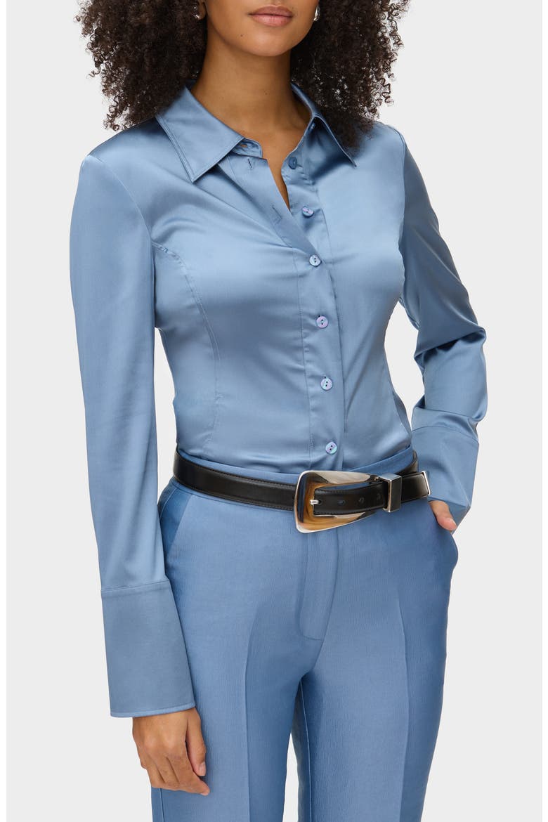 Janis Silk Blend Blouse, Main, color, STEEL BLUE
