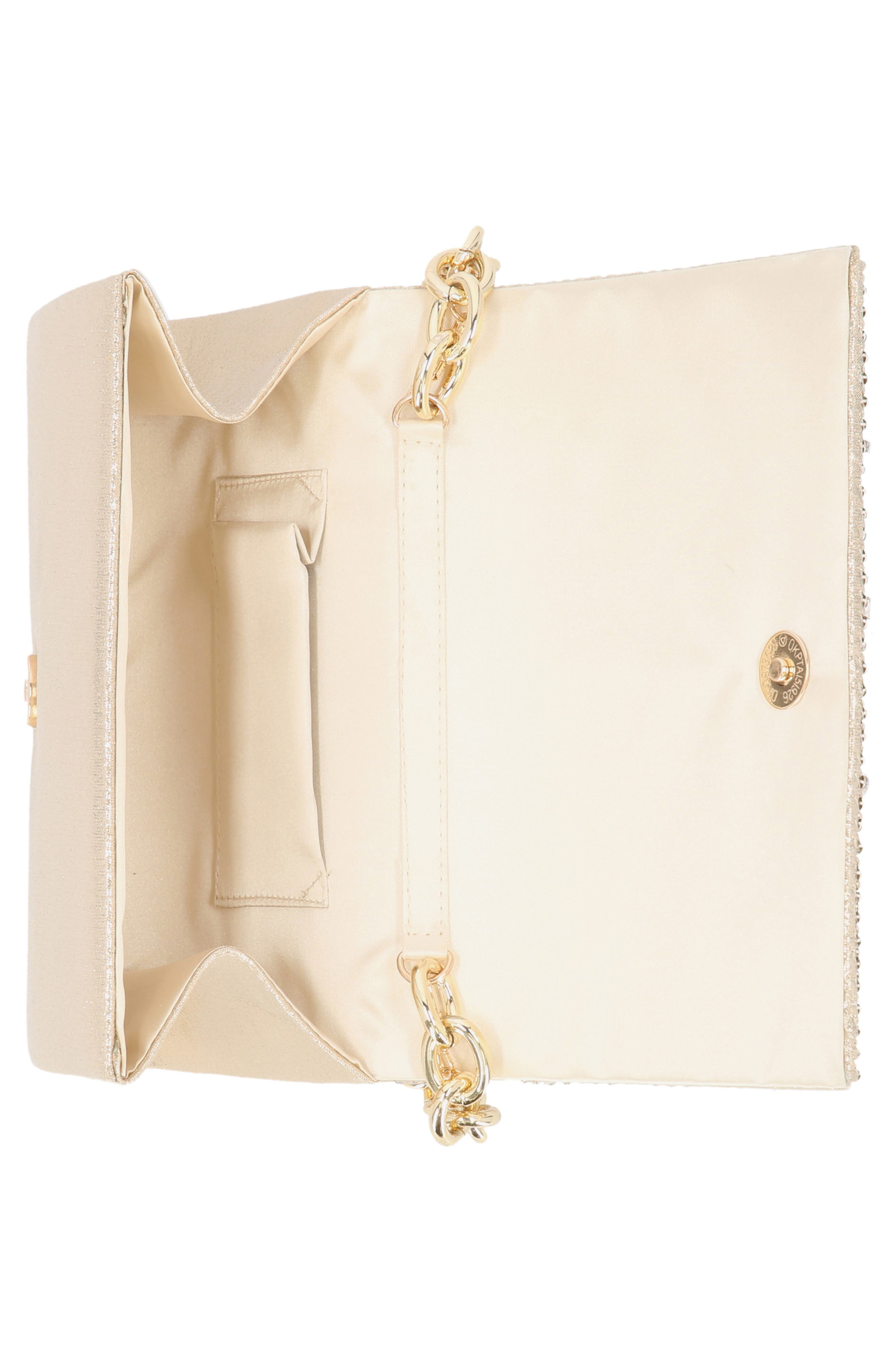 Jessica McClintock Mandi Crystal Clutch, Alternate, color, Gold/Pearl