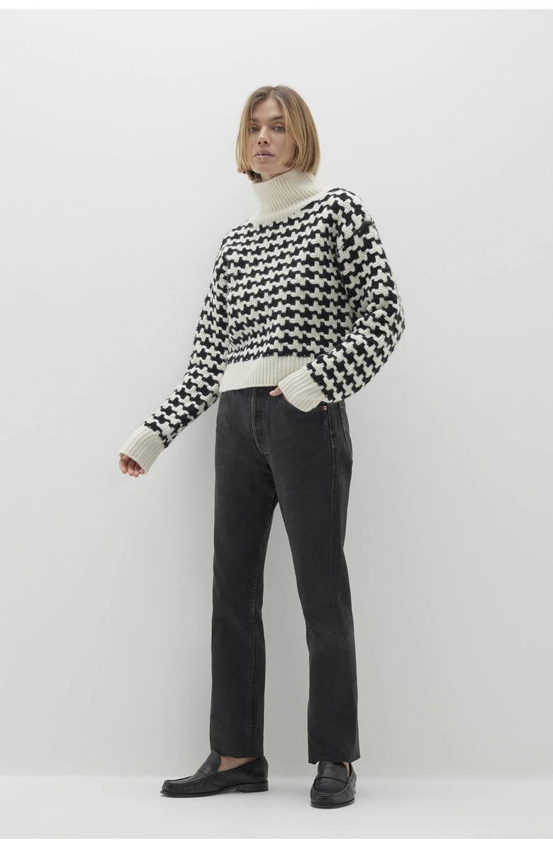 NAKED CASHMERE Iris Houndstooth Cashmere Turtleneck, Alternate, color, Ecru/Black