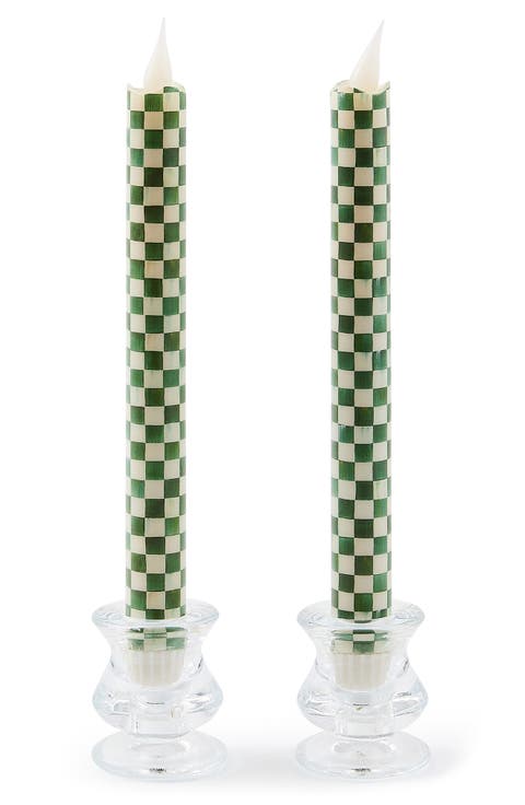 Set of 2 Emerald Check Flameless Dinner Candles