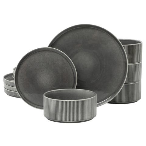 Solana Coast 12-Piece Reactive Glaze Embossed Stoneware Dinnerware Set