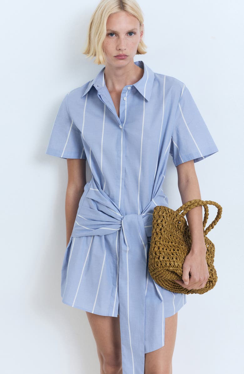 MANGO Tie Front Shirtdress, Alternate, color, Blue