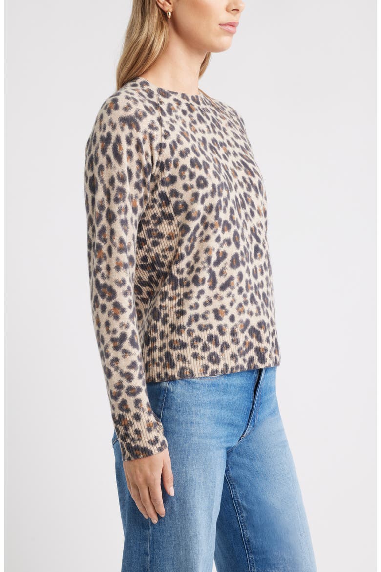 Raglan Sleeve Wool & Cashmere Sweater, Alternate, color, TAN- BLACK BEA LEOPARD